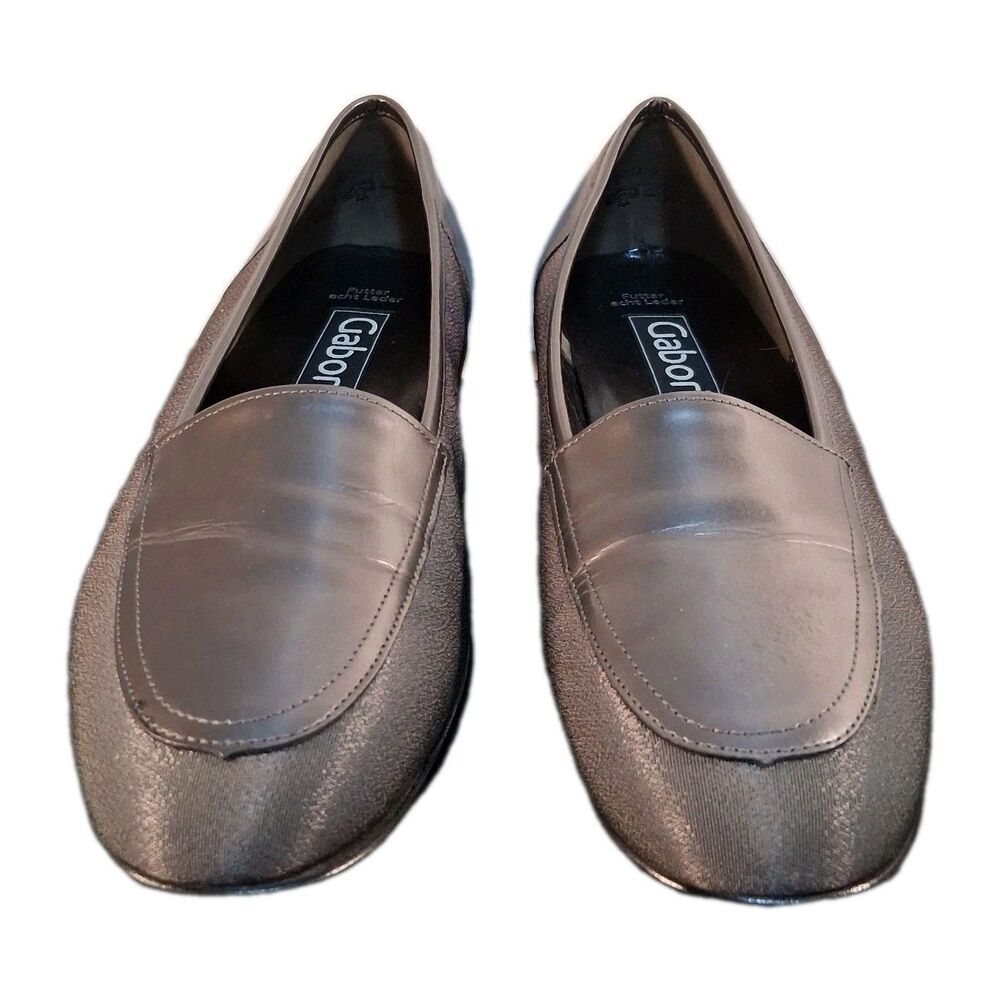 Gabor Loafers Silver Leather Slip-On Shoes Size 6
